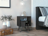 Modern Black Wengue Nightstand with Drawer & Shelf | Hairpin Legs | 13.70 x 17.70 x 22.20