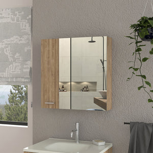 English Elm 4-Shelf Bathroom Medicine Cabinet with Mirror and Top Shelf for Extra Storage, Sleek Double-Door Design Beige B06280225