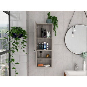 English Elm Light Grey Transitional Bathroom Cabinet with 2 Doors & 4 Shelves — Slim 32" Storage for Towels, Decor, Toiletries (Modern Neutral Finish) B06280563
