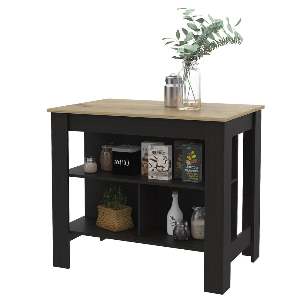 English Elm 3-Shelf Kitchen Island In Wenge & Light Oak - Modern Storage Solution For Compact Spaces & Prep Tasks B06280048