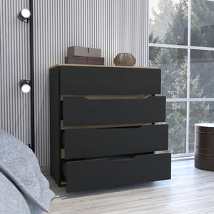 English Elm 4-Drawer Dresser with Wengue & Light Oak Finish, 4 Spacious Drawers, Durable Top, Sleek Rectangular Design for Bedroom Storage and Style (31.49"W x 13.77"D x 35.03"H) B06280069