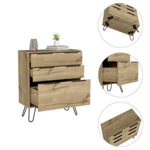 English Elm Kirsage 3-Drawer Dresser in Light Oak with Steel Legs — Compact, Durable Storage for Bedroom or Office (98) B06280380