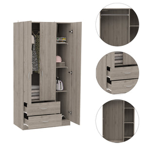 English Elm Rowaton Light Gray 2-Drawer 3-Door Armoire – 70.8" Tall Spacious Storage Closet with 4 Shelves B062S00046