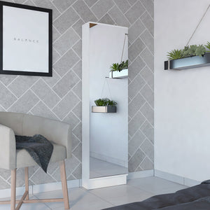 English Elm Cassidy Elegant Tall Shoe Cabinet with Mirror — 5 Shelves, Holds 10 Pairs, Slim White Storage 66.9" B06280408