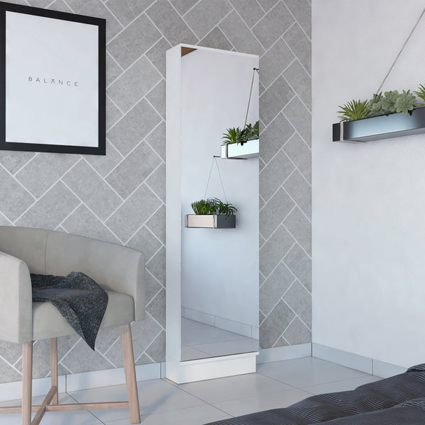 English Elm Cassidy Elegant Tall Shoe Cabinet with Mirror — 5 Shelves, Holds 10 Pairs, Slim White Storage 66.9" B06280408