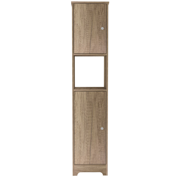 English Elm Brighton Light Oak Linen Cabinet 67.8" Tall 5-Shelf Organizer with 2 Doors & Open Display Shelf B06280089
