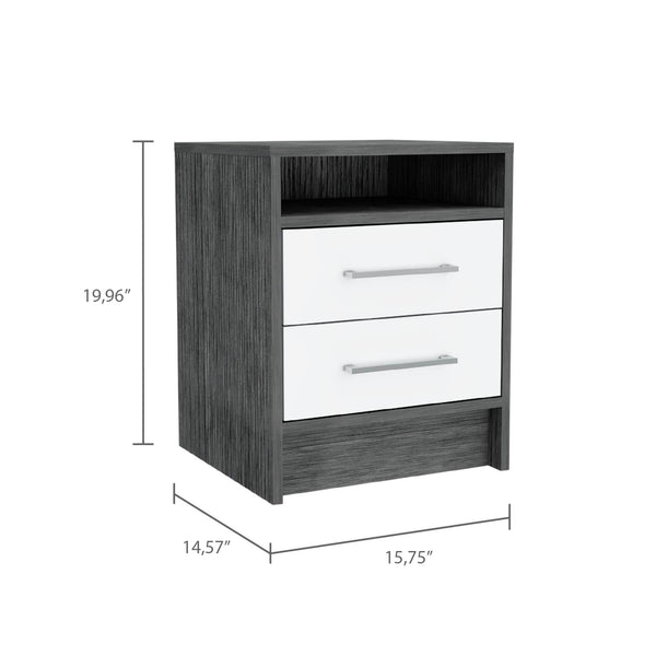 English Elm Smokey 2-Drawer Nightstand in Oak & White Finish with 1 Shelf — Compact Rectangular Storage Accent B06280355