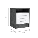 English Elm Smokey Oak and White 2-Drawer 1-Shelf Rectangle Nightstand