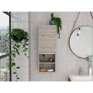 English Elm Light Grey Transitional Bathroom Cabinet with 2 Doors & 4 Shelves — Slim 32" Storage for Towels, Decor, Toiletries (Modern Neutral Finish) B06280563