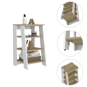 English Elm Nashua 4-Shelf Linen Cabinet in Light Oak & White with Adjustable Shelf, Stable Legs, Stylish Storage B06280362