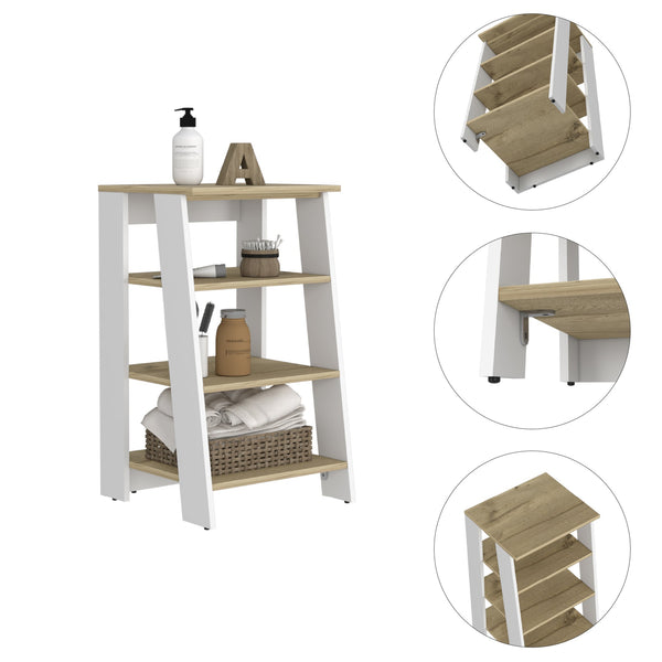 English Elm Nashua 4-Shelf Linen Cabinet in Light Oak & White with Adjustable Shelf, Stable Legs, Stylish Storage B06280362
