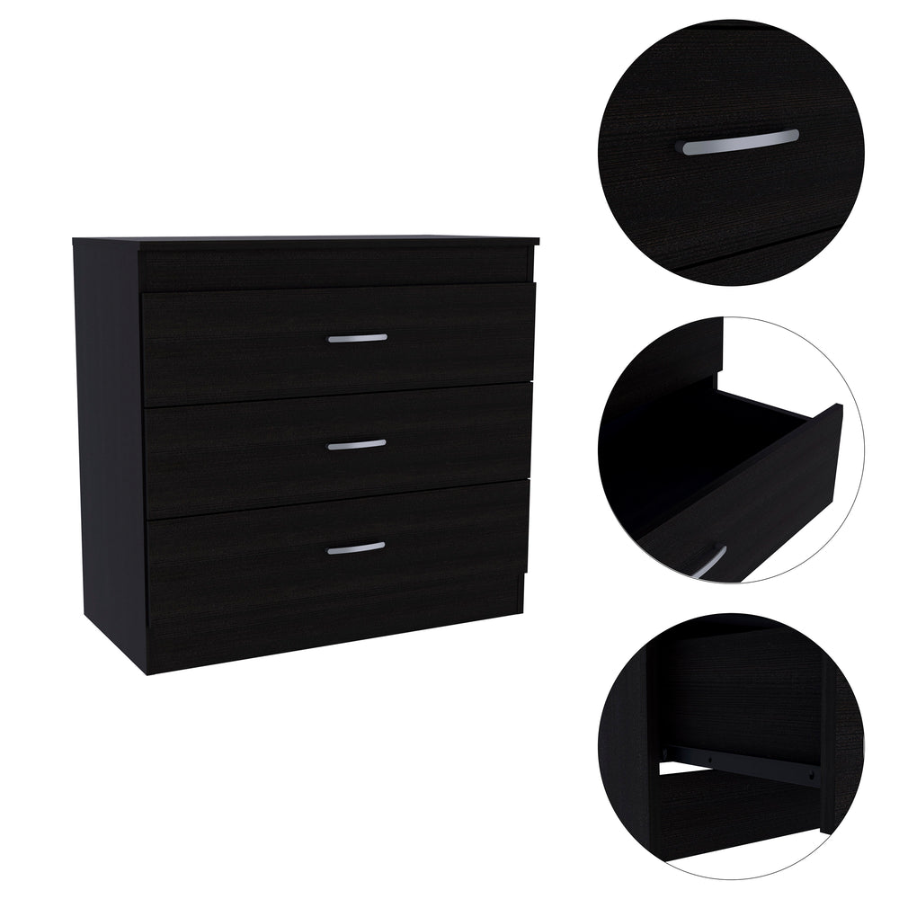 English Elm 3-Drawer Modern Dresser Wenge Finish with Sleek Metal Handles, Compact Storage Solution for Any Room B06280071