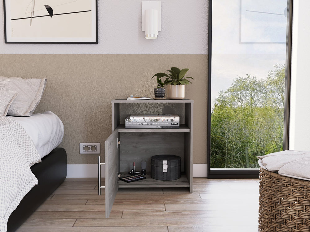 English Elm Florian Minimalist 1-Shelf Nightstand Light Grey — Compact Two-Tier Storage, Single Door, Stylish Accent B06280044