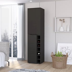 English Elm Wenge 7-Bottle Rectangle Bar Cabinet with Cup Rack, Mobile Shelf & 2 Internal Shelves, Slim Height B062S00080