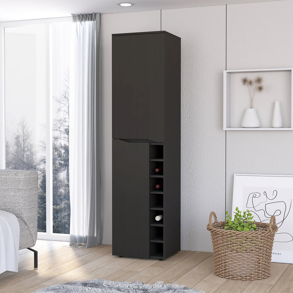 English Elm Wenge 7-Bottle Rectangle Bar Cabinet with Cup Rack, Mobile Shelf & 2 Internal Shelves, Slim Height B062S00080