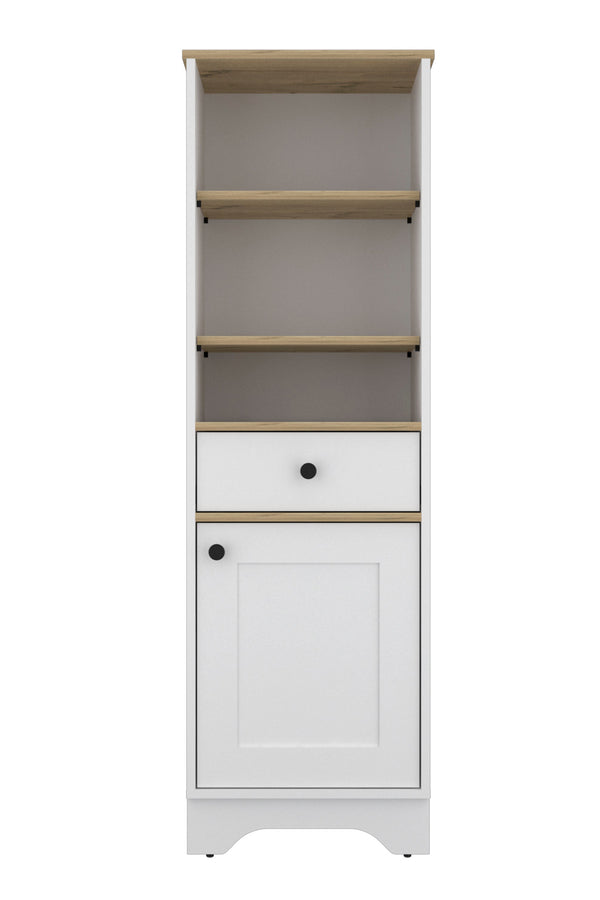 English Elm Light Oak and White Linen Cabinet with Drawer 5 Shelves 55.7" Tall Versatile Storage & Display B06280551