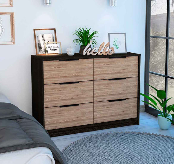English Elm 4-Drawer Contemporary Two-Tone Dresser In Wenge And Pine - Stylish Storage Solution For Any Room B062S00144