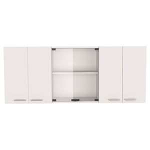 English Elm Shelton 59" Wall Cabinet White with 6 Doors & 2 Glass Panels, Spacious Shelving for Bath or Suite B06280519