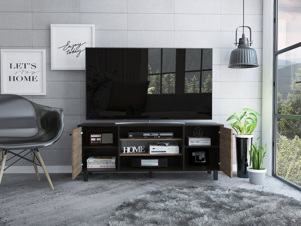 English Elm Cannon 3-Shelf 2-Door TV Stand in Carbon Espresso — Durable, Adjustable Storage for Living Rooms (98) B06280507