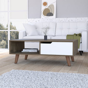 English Elm Dark Brown Modern Coffee Table with Drawer & Shelf, Spacious Top, Stylish Legs, Compact Storage B06280717