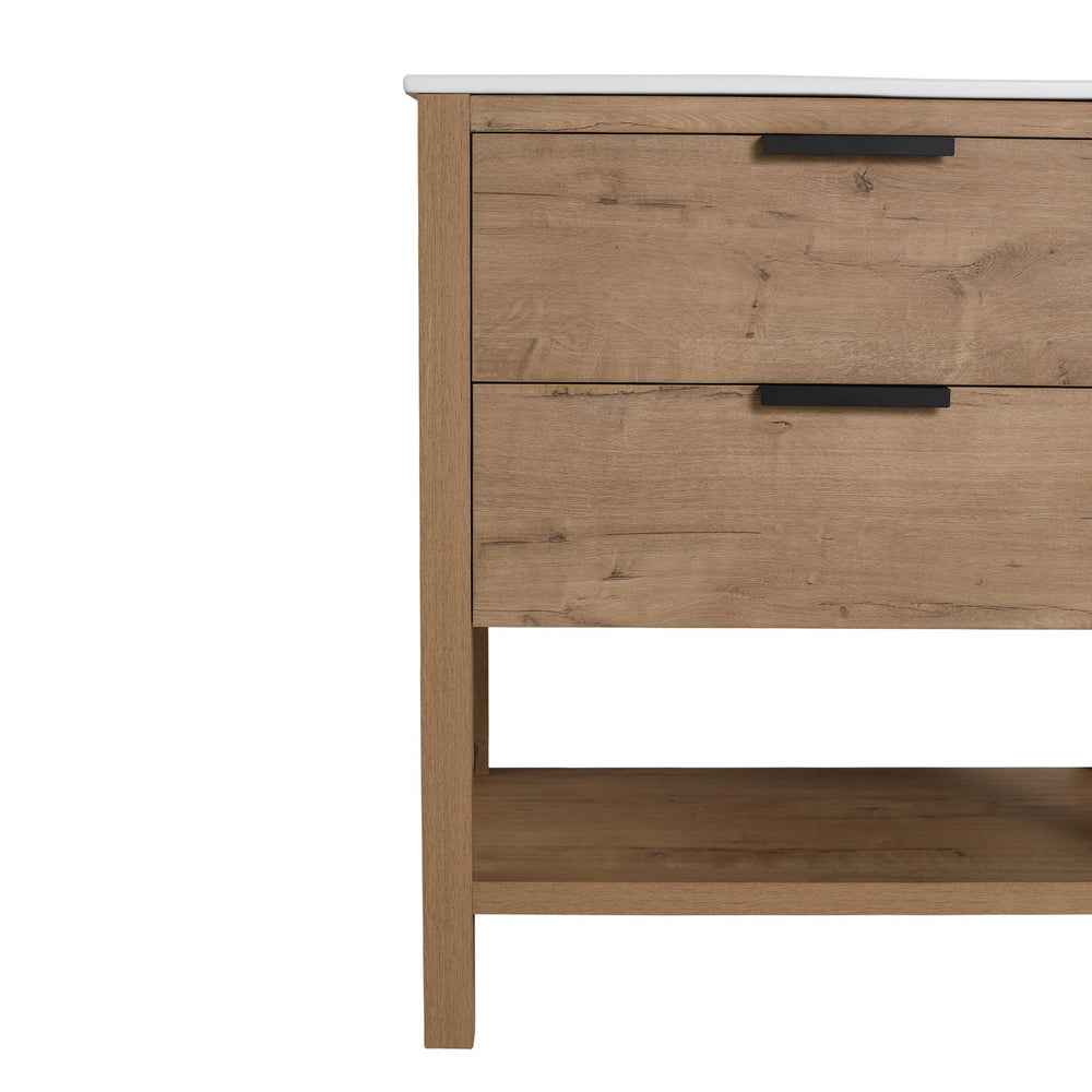 English Elm 30 30 Inch Bathroom Vanity Plywood with 2 Soft-Closing Drawers, Freestanding Wood Feet, Water-Resistant Melamine W99980936