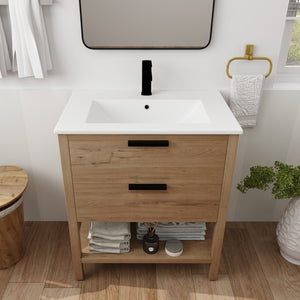 English Elm 30 Inch Bathroom Vanity - Stylish Plywood Design With Soft-Closing Drawers & Easy Installation W999S00061