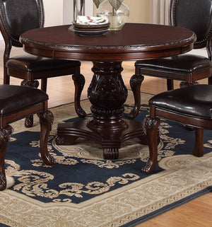 English Elm Majestic Formal Round Dining Table with Carved Floral Pedestal Base, Espresso Finish, 48" DIA elegant centerpiece Brown 15 L x 15 W x 27 H B011S00275