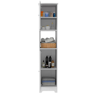 English Elm Brighton Tall Linen Cabinet White – 5-Shelf Manufactured Wood Storage with 2 Doors & Open Display Shelf B06280090