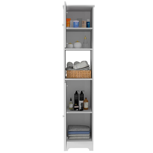 English Elm Brighton Tall Linen Cabinet White – 5-Shelf Manufactured Wood Storage with 2 Doors & Open Display Shelf B06280090