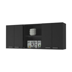 English Elm 59-inch Wenge Wall Cabinet with Two Center Glass Doors, Six Panels, Spacious Shelves for Bath Décor and Storage B06280518