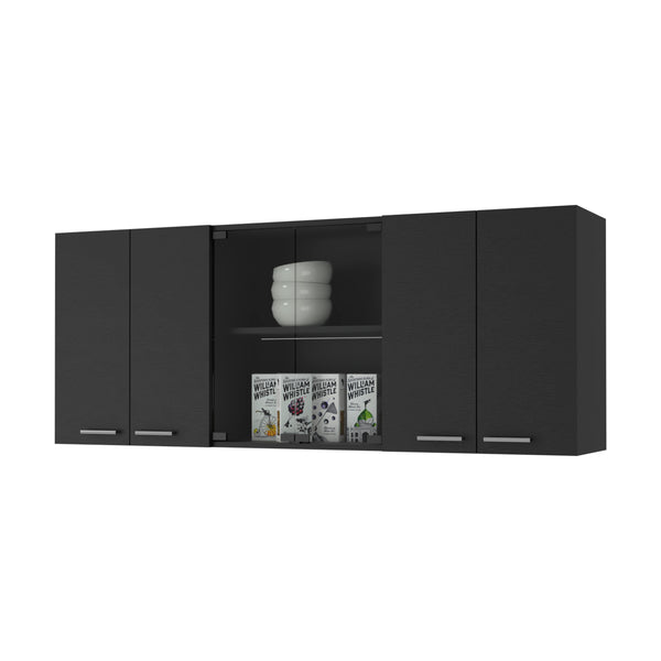 English Elm 59-inch Wenge Wall Cabinet with Two Center Glass Doors, Six Panels, Spacious Shelves for Bath Décor and Storage B06280518