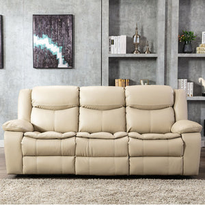English Elm Breathable Cream Leather Manual Reclining Sofa - 3-Seater For Cozy Living Room Comfort & Style W79164348