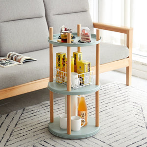 English Elm Storage Shelf 3 Tier Rotating Bookcase Beech Wood and Metal Base for Any Room W128367496