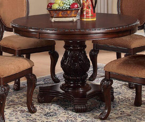 English Elm Majestic Formal Round Dining Table with Carved Floral Pedestal Base, Espresso Finish, 48" DIA elegant centerpiece Brown 15 L x 15 W x 27 H B011S00275