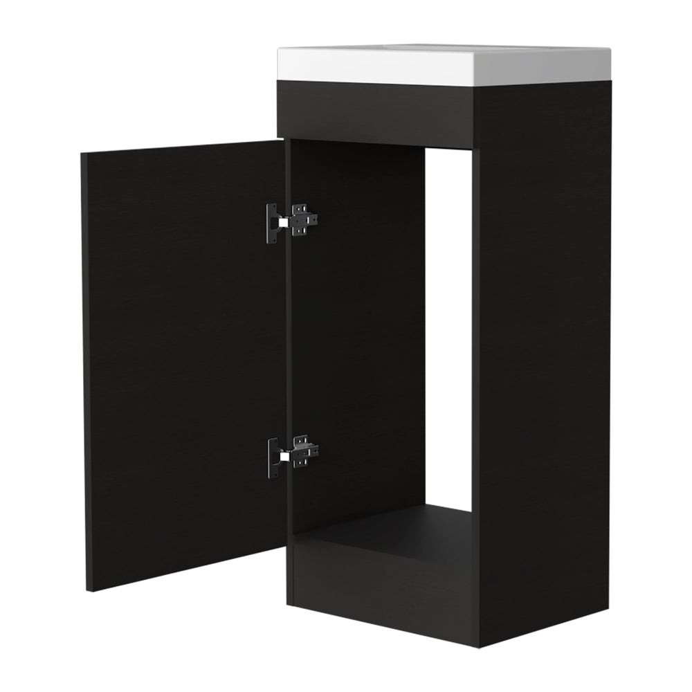 English Elm Wenge Bathroom Vanity with Metal Handle, Single-Door Cabinet, Interior Shelf & Slim Profile 34.65" B062S00179