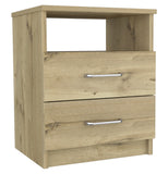 English Elm Light Oak 2-Drawer 1-Shelf Rectangle Nightstand