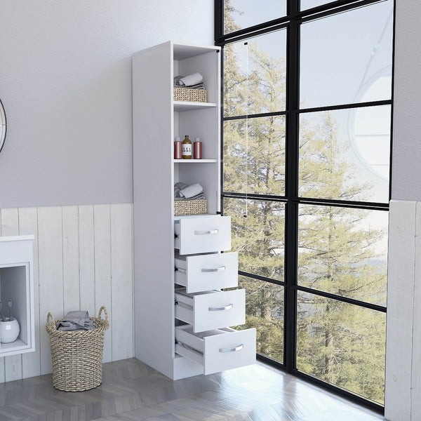 English Elm White Tall Linen Cabinet with Glass Door, 3 Shelves & 3 Drawers, Slim 68" Storage Tower, White B06280383