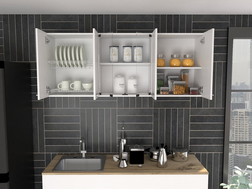 English Elm Shelton 59" Wall Cabinet White with 6 Doors & 2 Glass Panels, Spacious Shelving for Bath or Suite B06280519