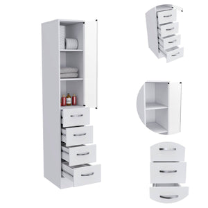 English Elm White Tall Linen Cabinet with Glass Door, 3 Shelves & 3 Drawers, Slim 68" Storage Tower, White B06280383