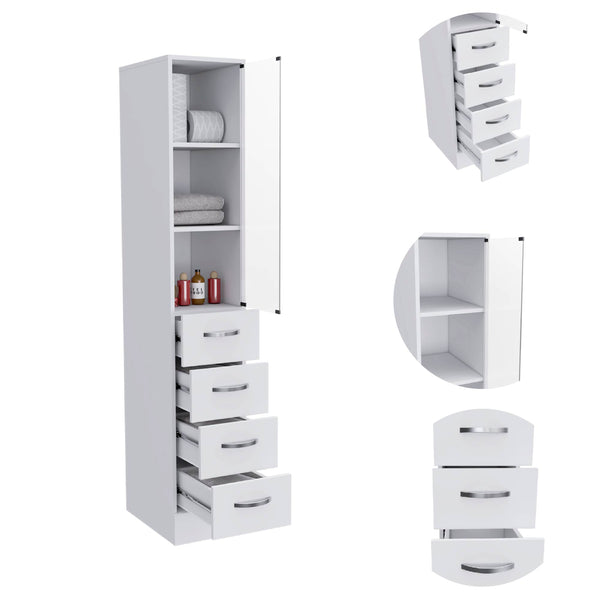 English Elm White Tall Linen Cabinet with Glass Door, 3 Shelves & 3 Drawers, Slim 68" Storage Tower, White B06280383