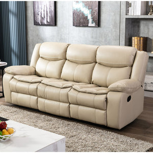 English Elm Breathable Cream Leather Manual Reclining Sofa - 3-Seater For Cozy Living Room Comfort & Style W79164348
