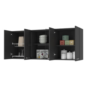 English Elm 59-inch Wenge Wall Cabinet with Two Center Glass Doors, Six Panels, Spacious Shelves for Bath Décor and Storage B06280518