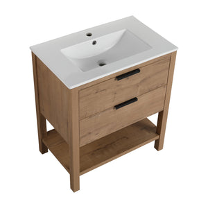 English Elm 30 Inch Bathroom Vanity - Stylish Plywood Design With Soft-Closing Drawers & Easy Installation W999S00061