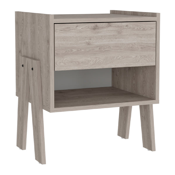 English Elm Hosley Elegant 1-Drawer Nightstand in Light Grey with Open Shelf, Compact Storage & Romantic Style B06280567