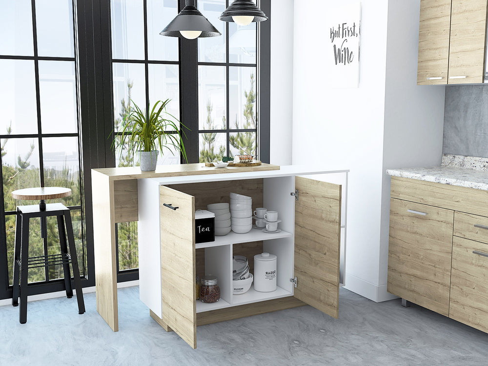 English Elm Chesterfield Rustic Melamine Kitchen Island 5-Shelf 1-Drawer 2-Door White Oak Look 59" Wide - Versatile Storage and Charming Design B062S00162
