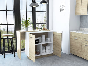 English Elm Chesterfield Rustic Melamine Kitchen Island 5-Shelf 1-Drawer 2-Door White Oak Look 59" Wide - Versatile Storage and Charming Design B062S00162