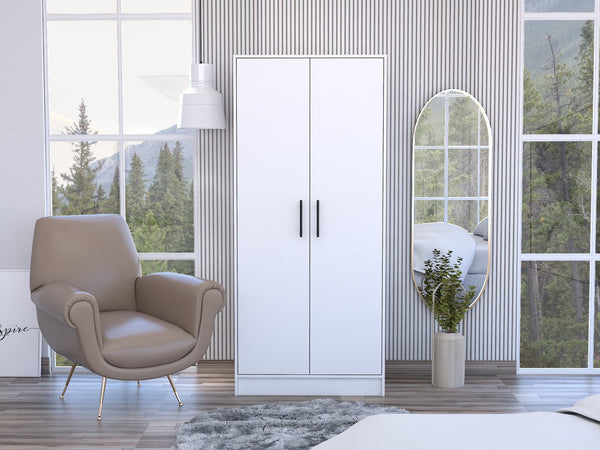 English Elm Conway Rectangle Armoire with Built-In Rod and Shelf, Modern Neutral Finish, Classic Versatile Storage White B062S00178