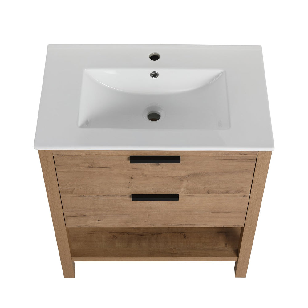 English Elm 30 Inch Bathroom Vanity - Stylish Plywood Design With Soft-Closing Drawers & Easy Installation W999S00061
