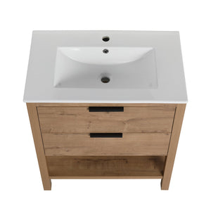 English Elm 30 Inch Bathroom Vanity - Stylish Plywood Design With Soft-Closing Drawers & Easy Installation W999S00061