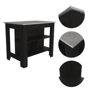 English Elm 3-Shelf Kitchen Island In Wenge Finish With Ibiza Marble Top For Stylish Storage And Prep Space B06280049